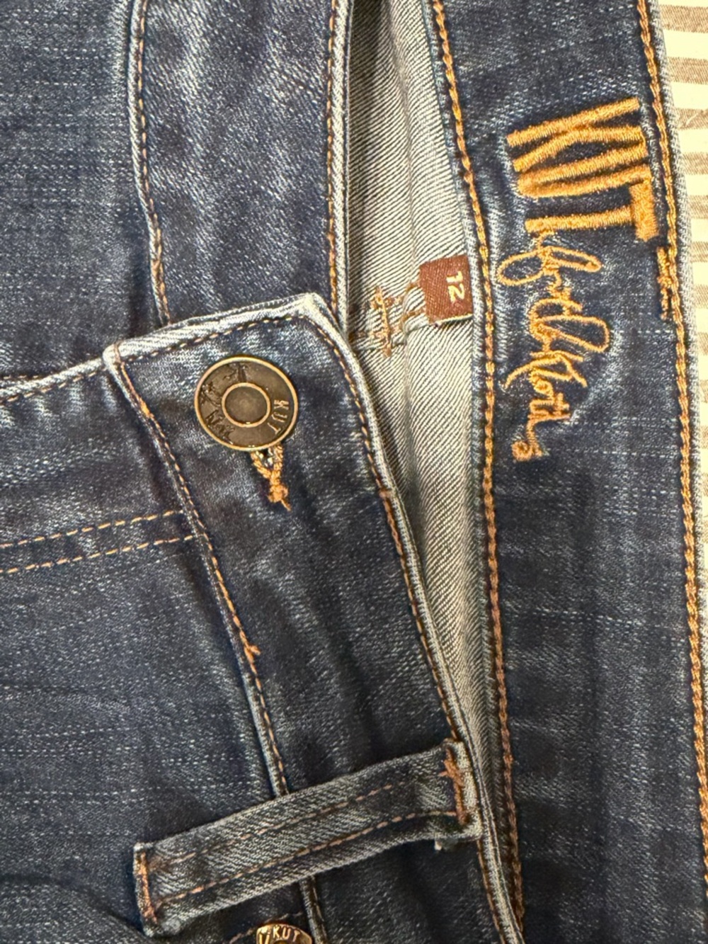 Kut from the Kloth Women's Dark Blue Flare Jeans with Gold Stitching